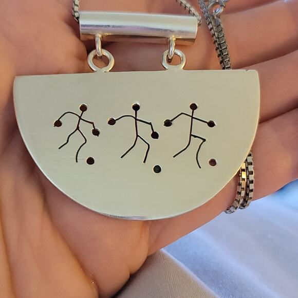 Vintage 925 Native? Hinged Pendant on 24" Sterling Necklace - Picture 1 of 7